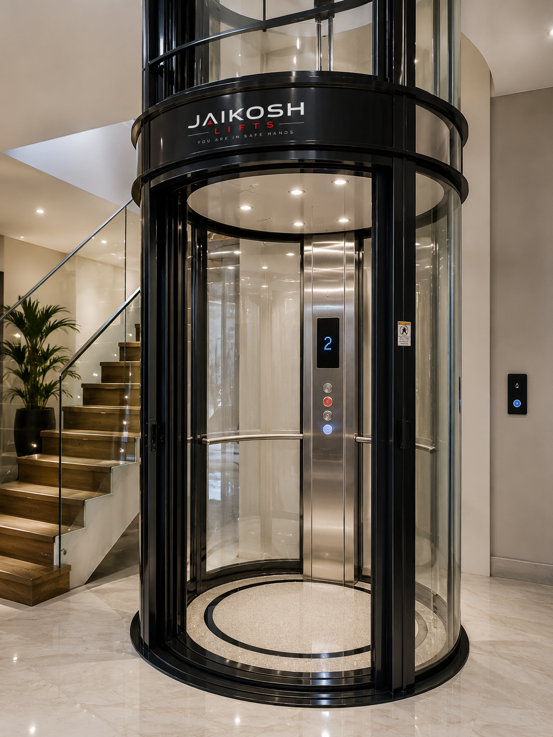 Vacuum elevator installed in a modern living room